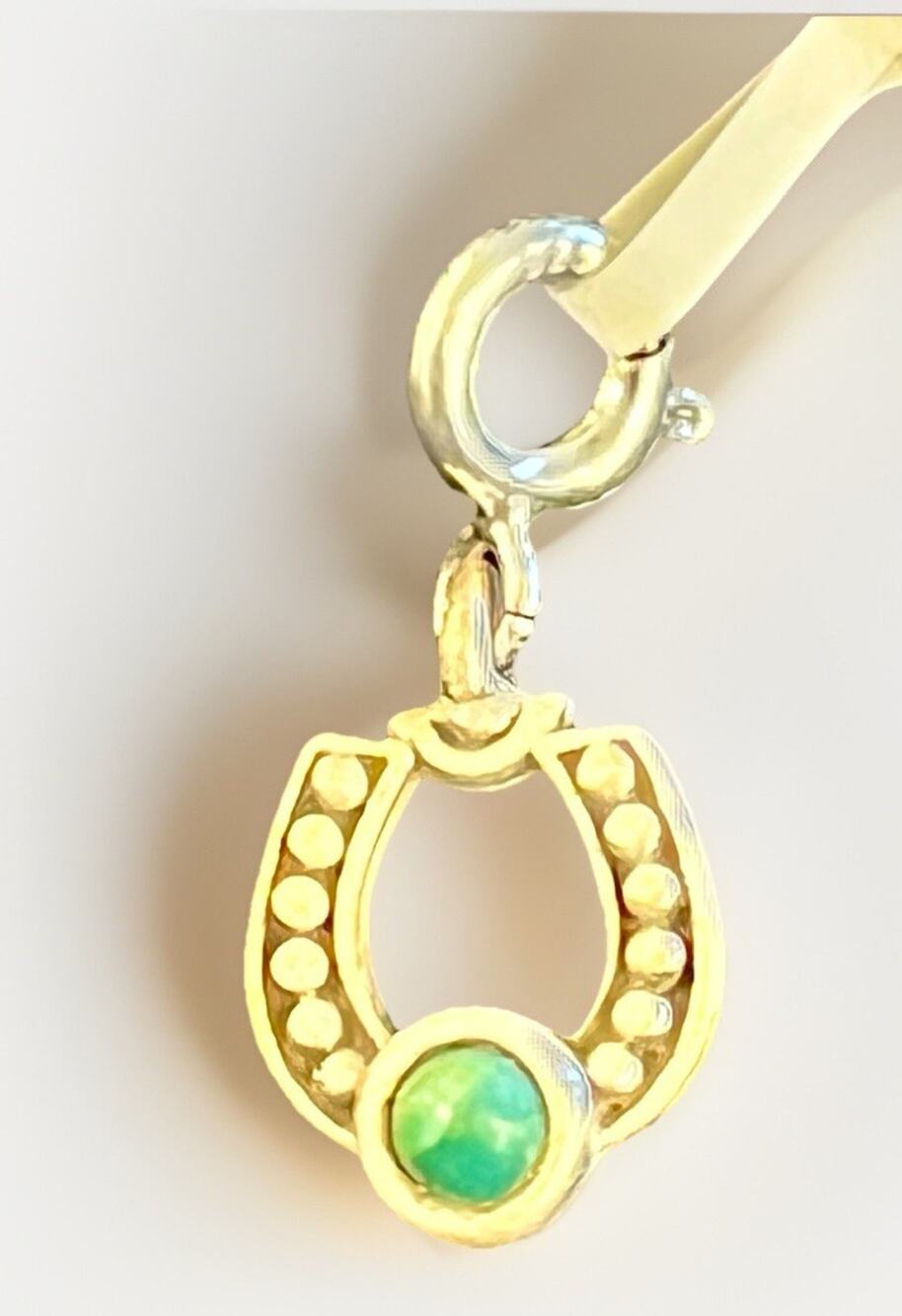 Southwestern Sterling Silver Turquoise Horseshoe Charm Pendant Dotted Detail NEW